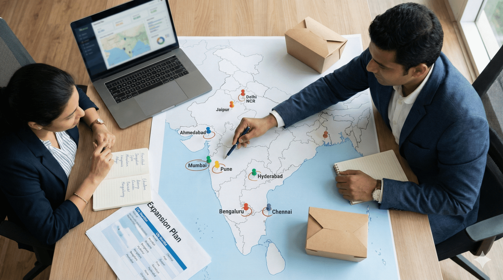 Map of India with major cities highlighted as cloud kitchen hotspots, best cities to start a cloud kitchen