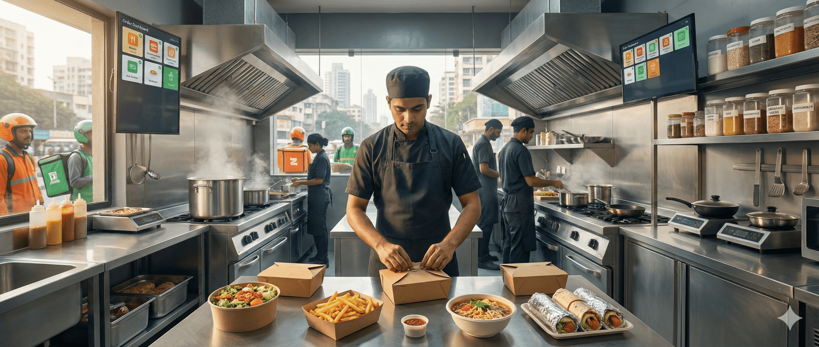 How to start a cloud kitchen in India-modern cloud kitchen with delivery riders