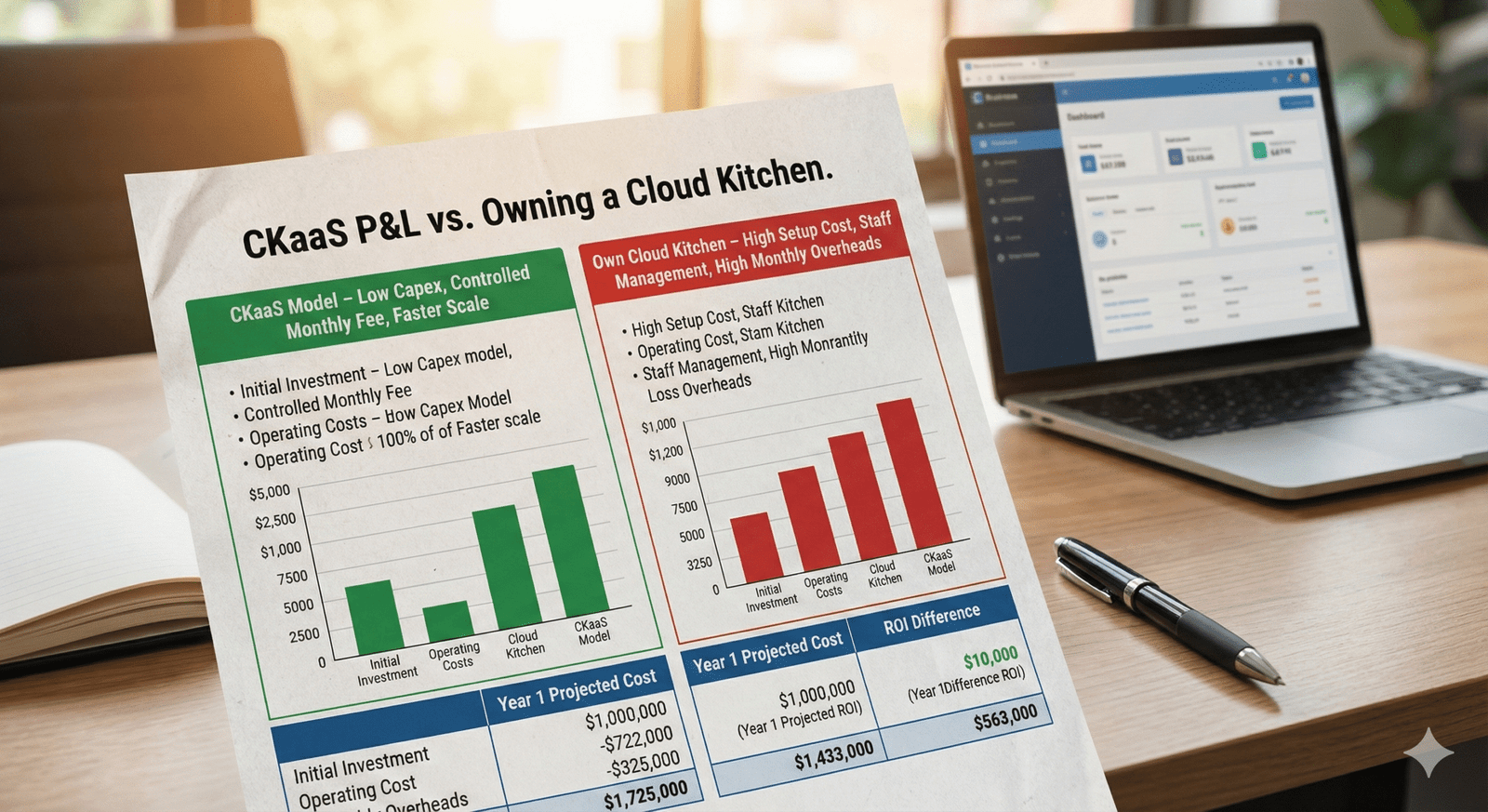Simple comparison between CKaaS P&L and owning a cloud kitchen