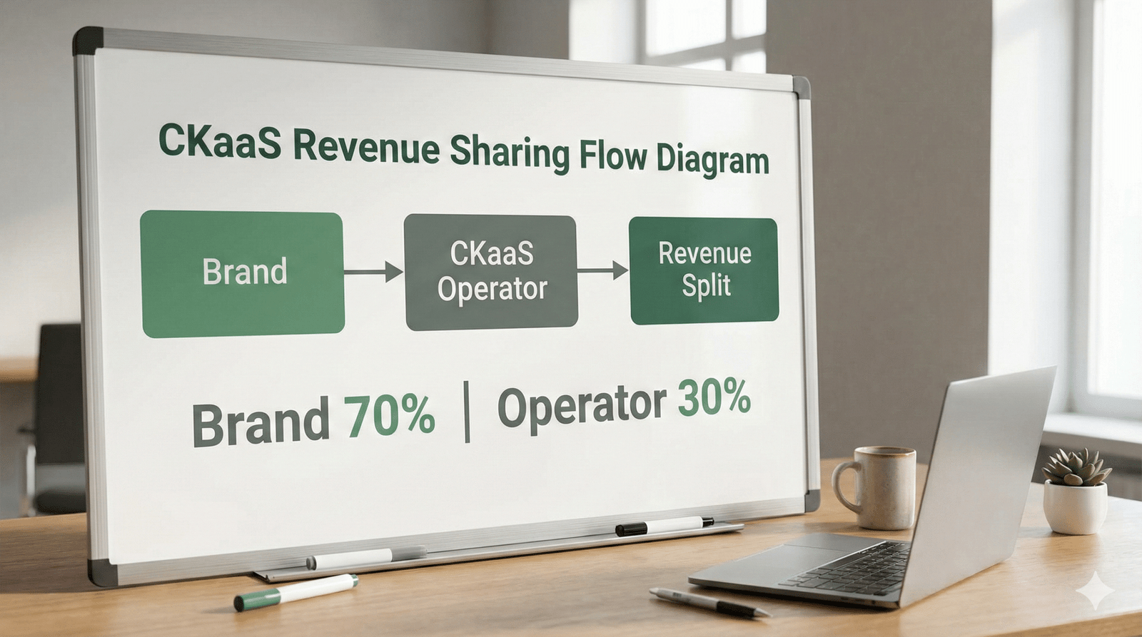 Simple CKaaS revenue sharing flow diagram between brand and operator, CKaaS Revenue Sharing Models