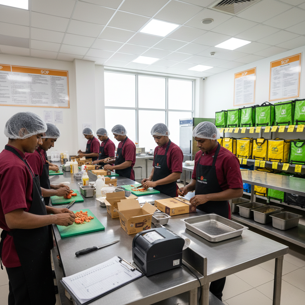 Cloud kitchen packing and dispatch workflow