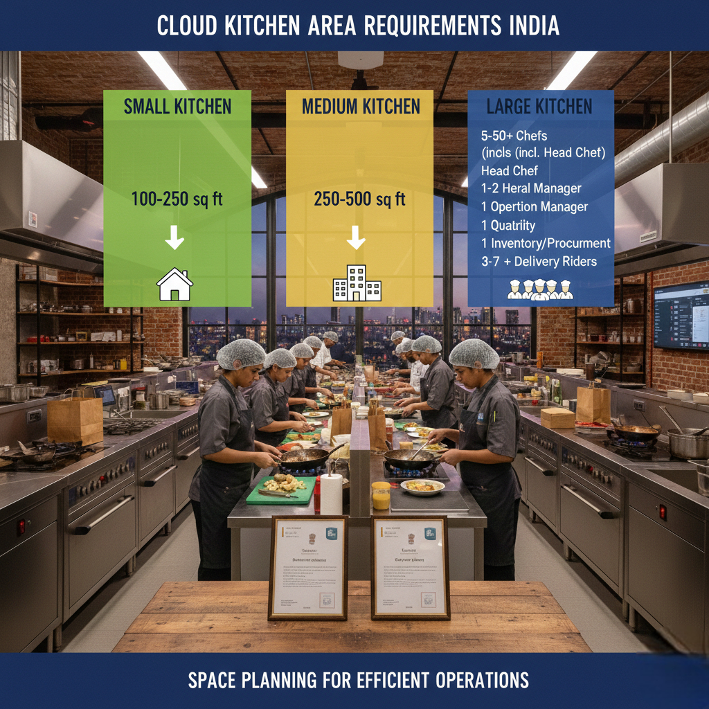 Cloud kitchen area requirement for small medium and large setups