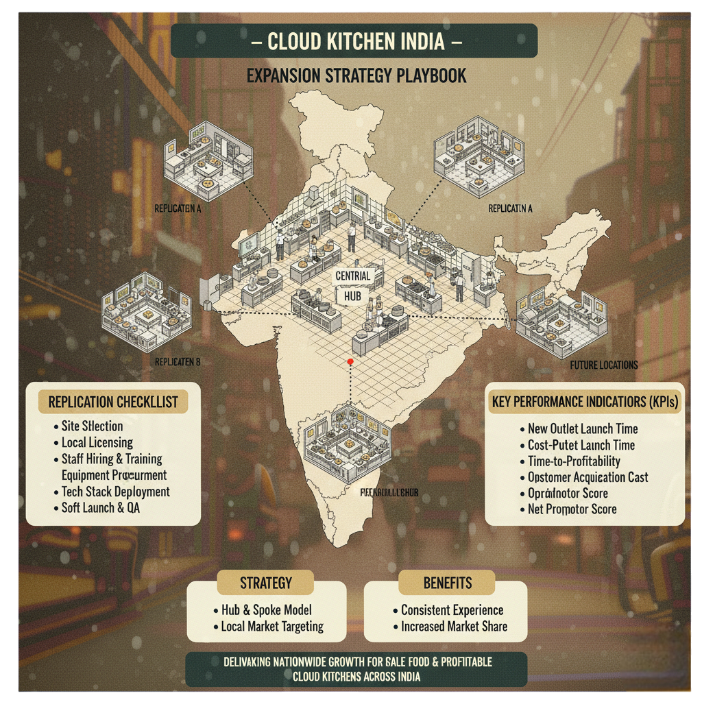 Cloud kitchen expansion strategy playbook in India with replication checklist and KPIs