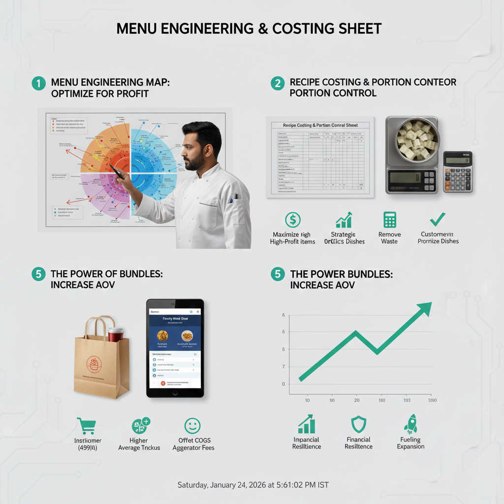 Cloud kitchen menu engineering and costing sheet for improving unit economics