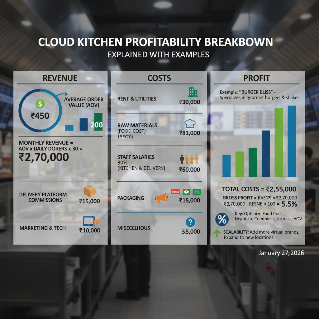 Cloud kitchen profitability breakdown explained with examples