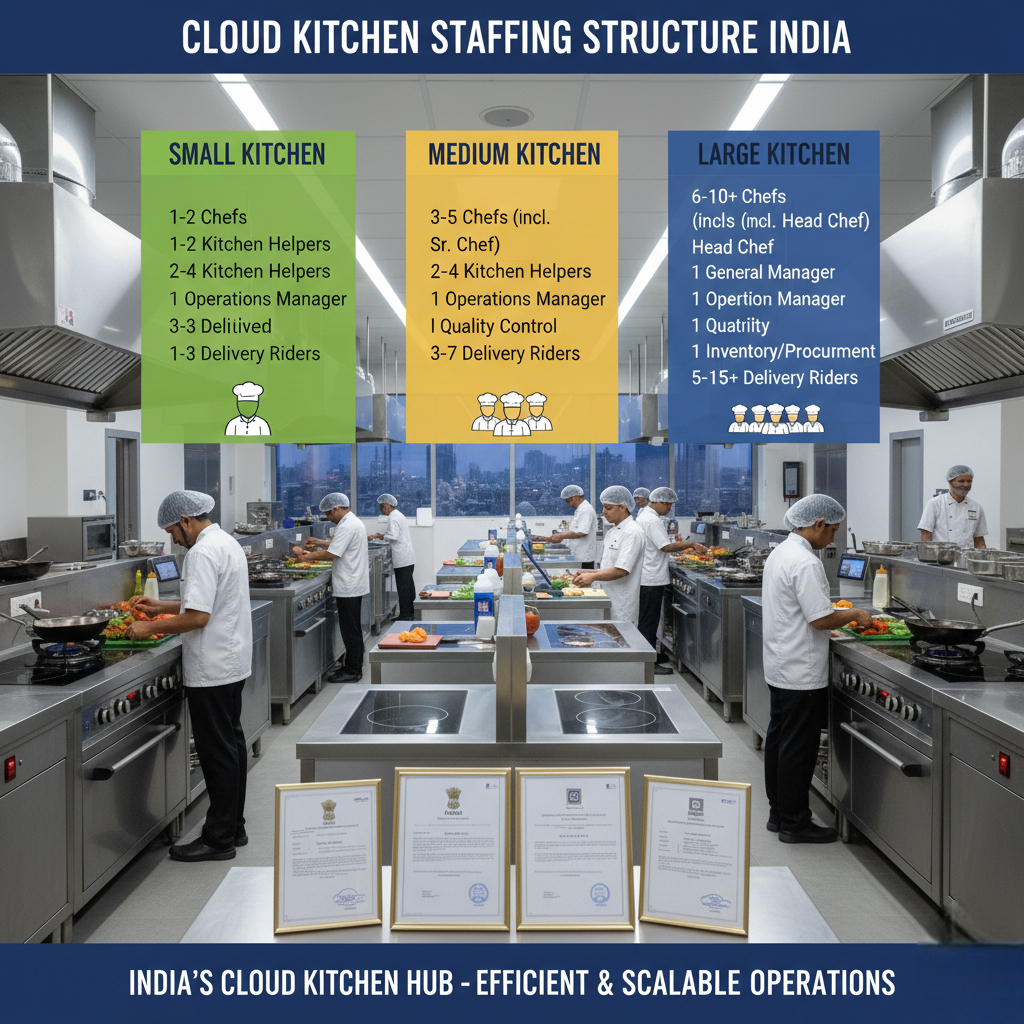 Cloud kitchen staffing structure for small medium and large kitchens