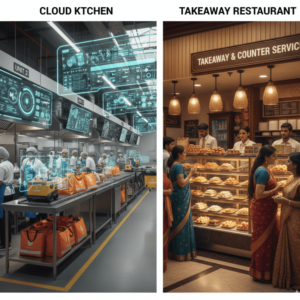 Cloud kitchen vs takeaway restaurant business comparison in India