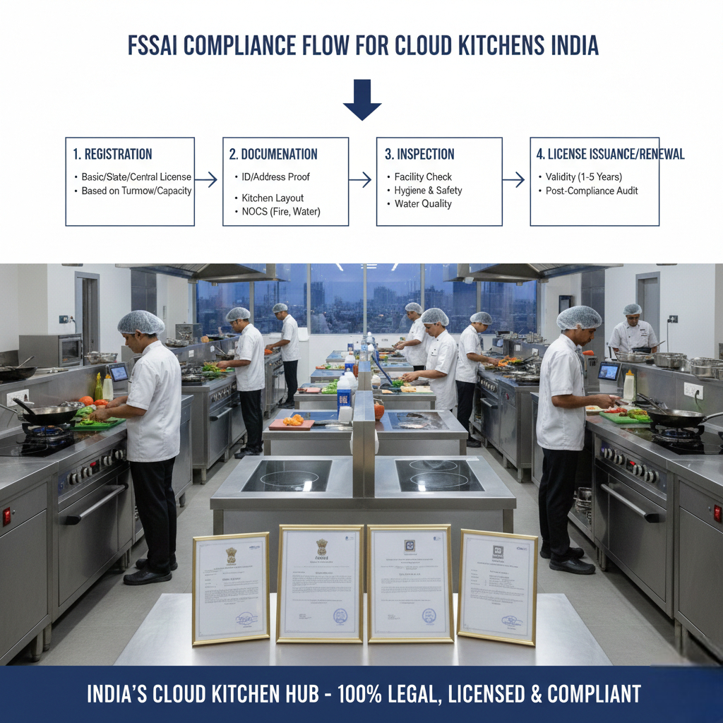 Do cloud kitchens need FSSAI license in India explained with compliance flow