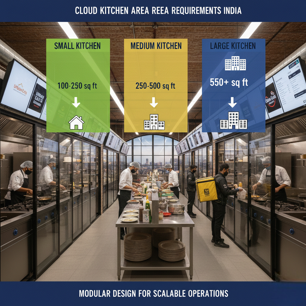 How much area required for cloud kitchen in India