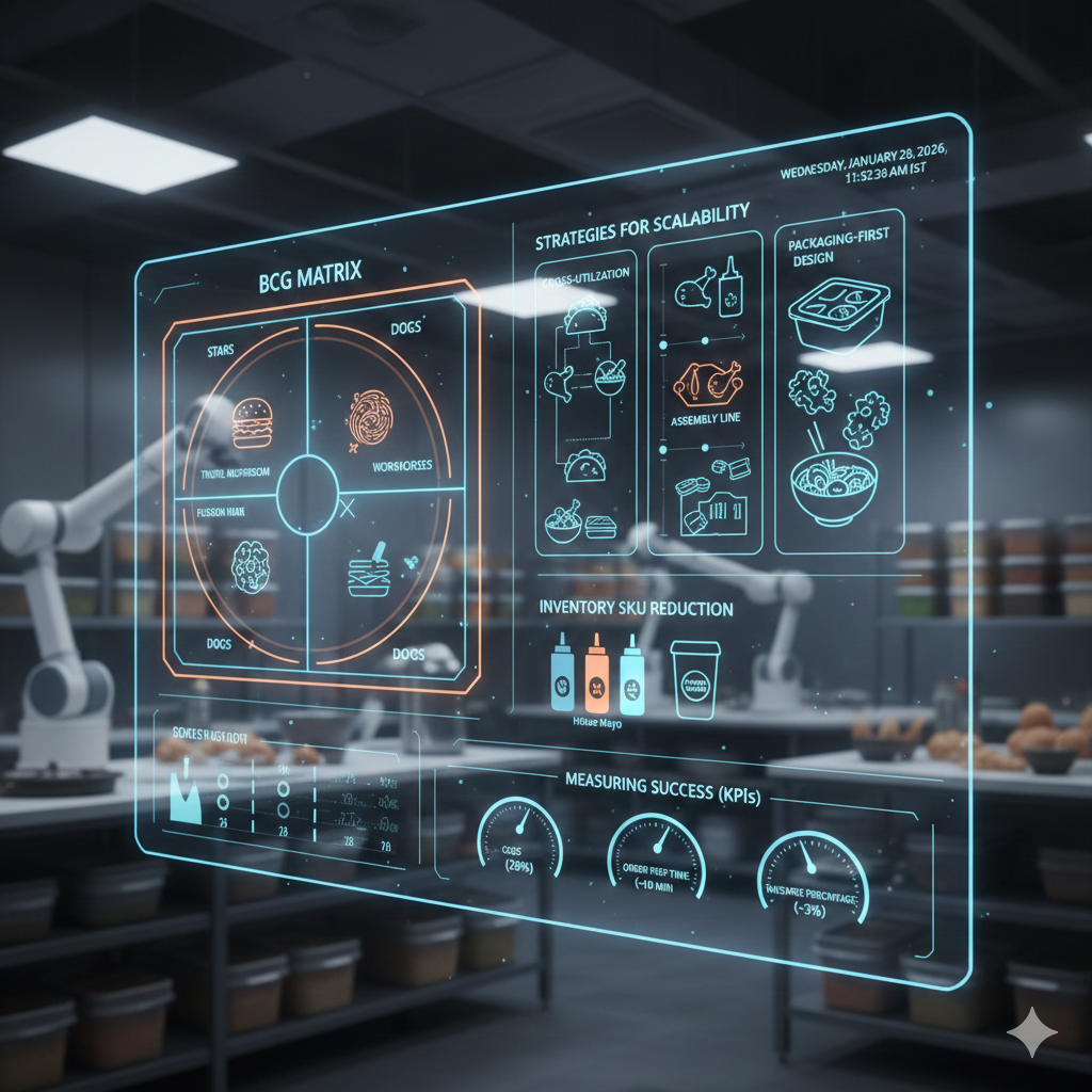 Scalable menu design for delivery brands with SOP alignment and unit economics