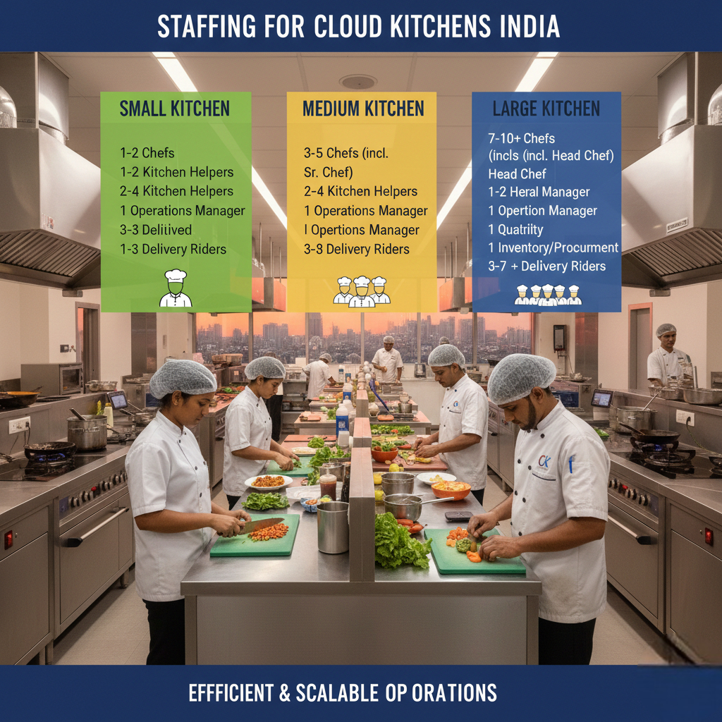 Minimum staff required for small cloud kitchen in India