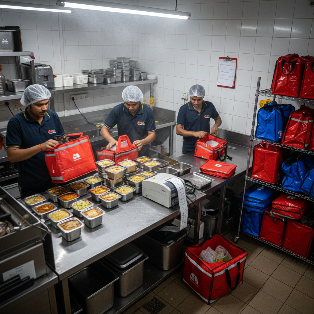 Cloud kitchen packing and dispatch workflow showing where errors happen